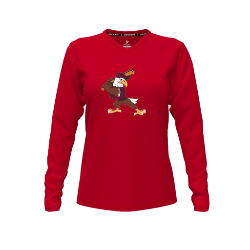 [FTLVCFRD-FYXS-LOGO2] Decker Comfort T-Shirt (Female Youth XS, Red, V Neck, Logo 2, Long Sleeve)