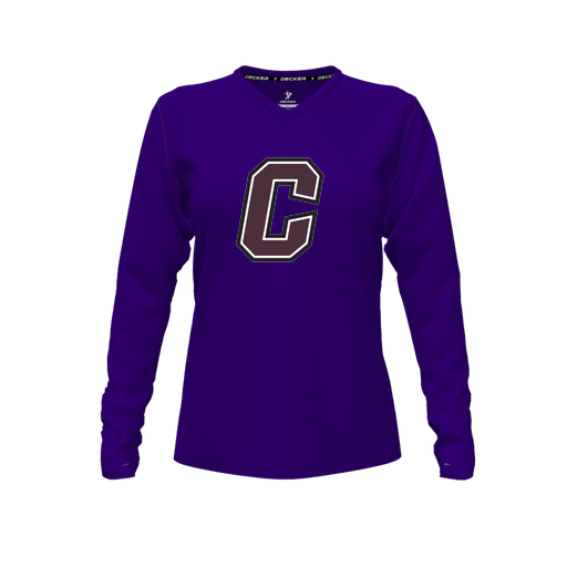 [FTLVCFPP-FYXS-LOGO1] Decker Comfort T-Shirt (Female Youth XS, Purple, V Neck, Logo 1, Long Sleeve)