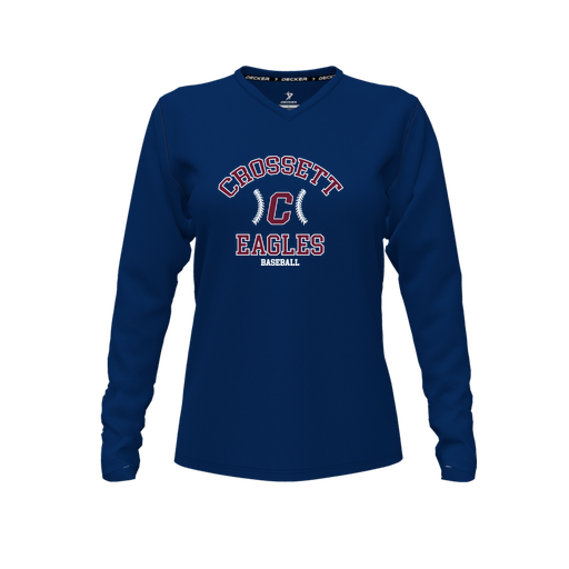 [FTLVPTNV-FYXS-LOGO3] Decker Performance T-Shirt (Female Youth XS, Navy, V Neck, Logo 3, Long Sleeve)